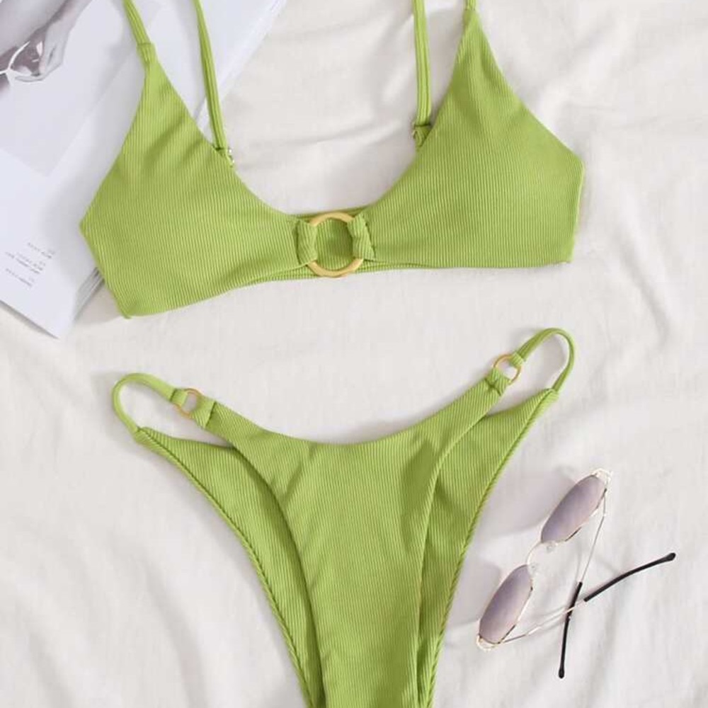 Shein ribbed sage linked bikini